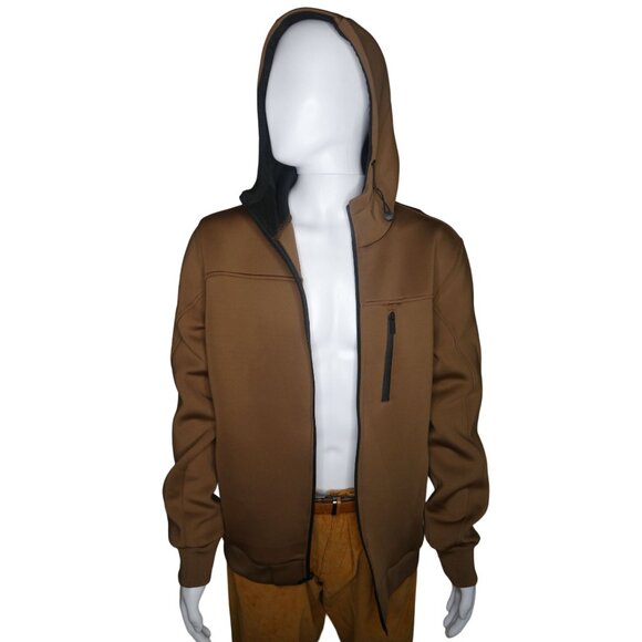 Marc AsMens Brown Hooded Softshell Jacket With Zippered Pocket & Full Zip Closur - Picture 2 of 9